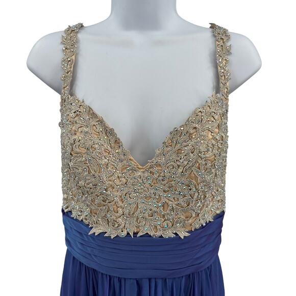 La Femme Prom Dress SZ 6 Blue Violet Formal Gown Embellished Lace Top Sleeveless - Picture 3 of 15